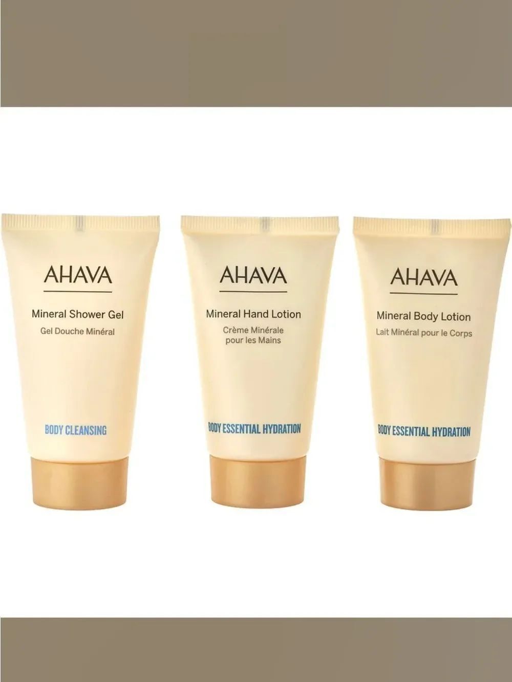 AHAVA The Mineral Trio Travel Gift Set Shower Gel Hand Body Lotion 1.3 fl oz